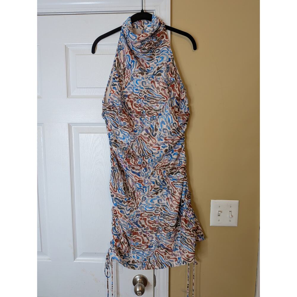Amanda Uprichard Kaylee Lynx Print Ruched Mini Dress Size Medium - Picture 2 of 10